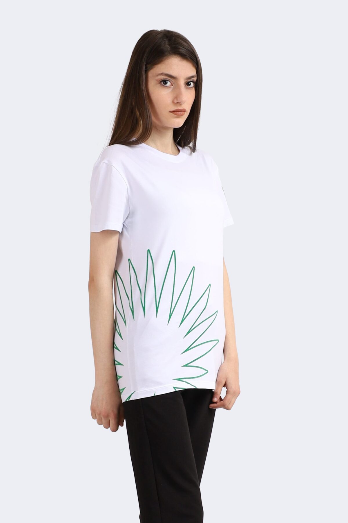 Leaf Printed Cotton T-shirt - Image 2