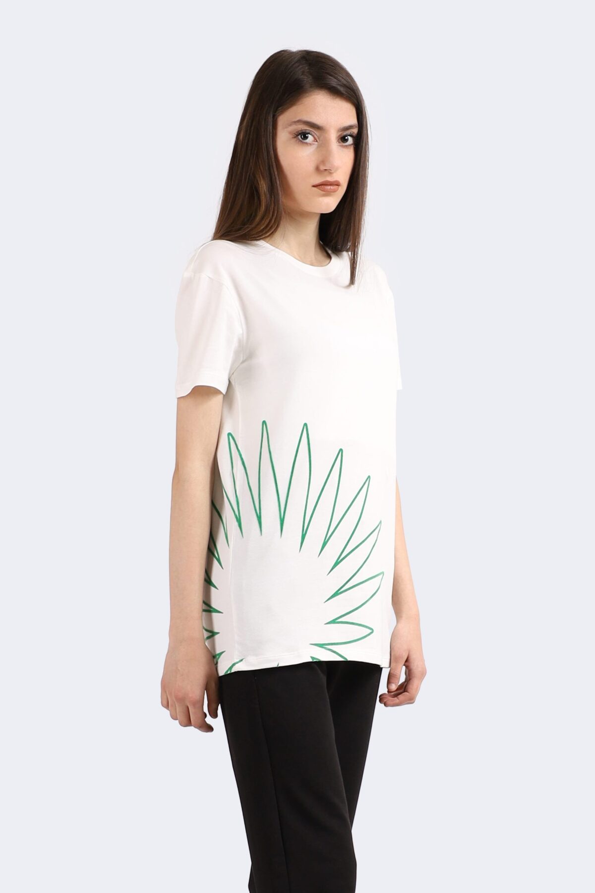 Leaf Printed Cotton T-shirt - Image 2