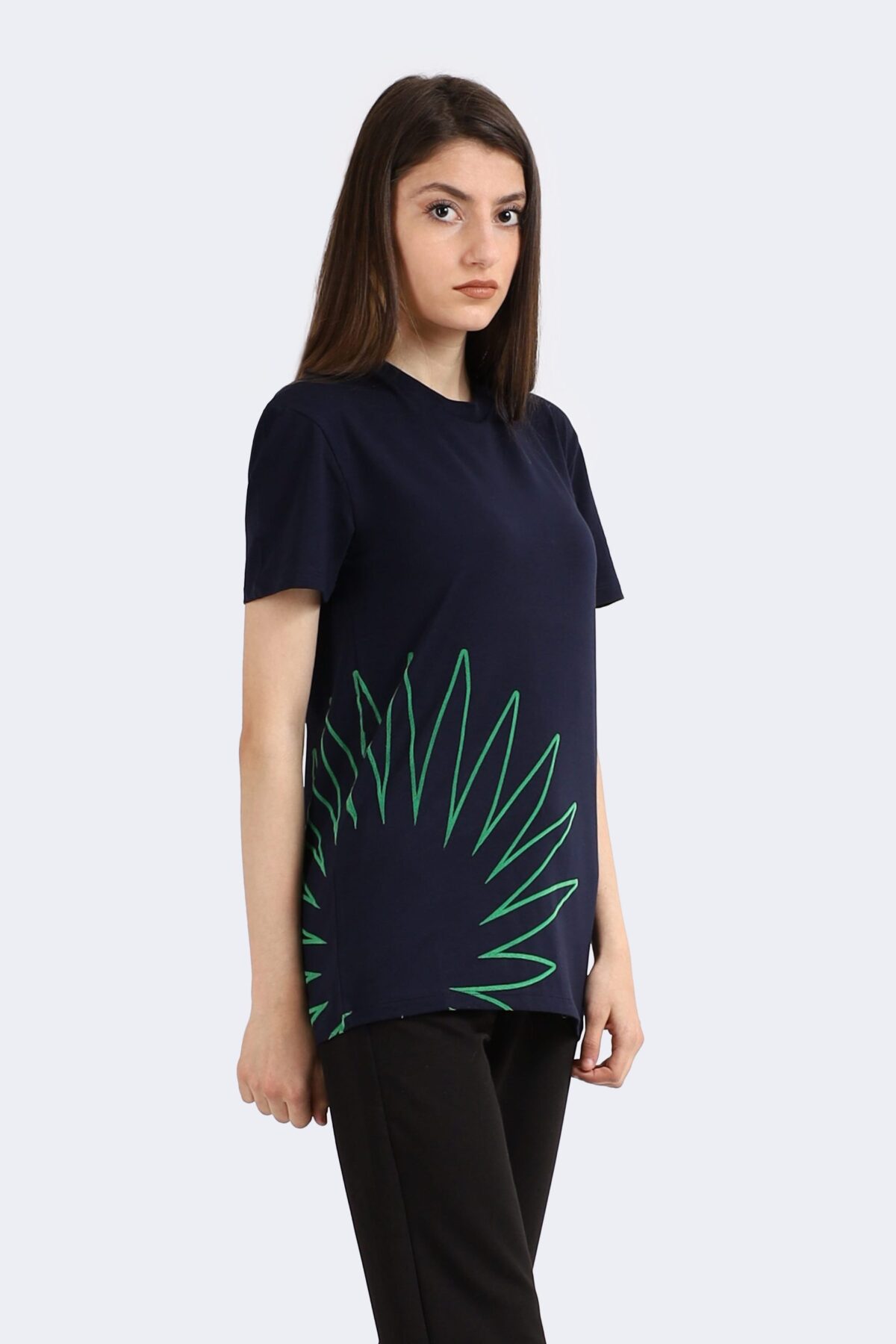 Leaf Printed Cotton T-shirt - Image 2