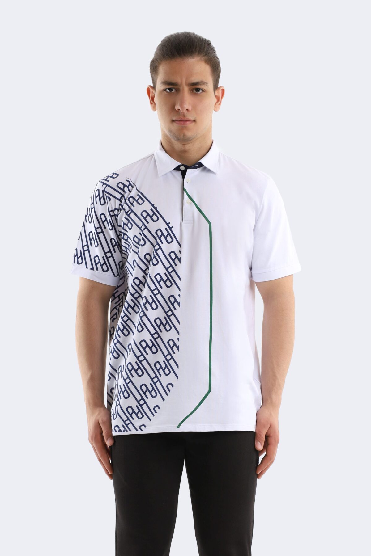 Pattern printed cotton polo shirt - Image 1