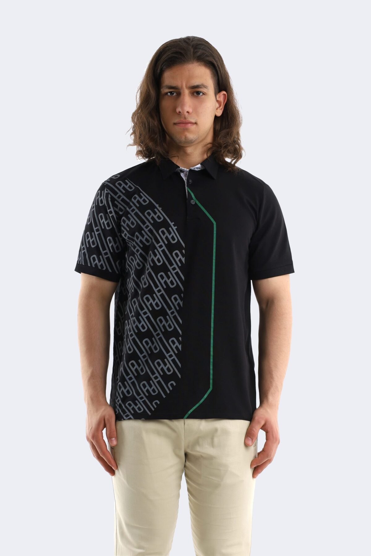 Pattern printed cotton polo shirt - Image 1